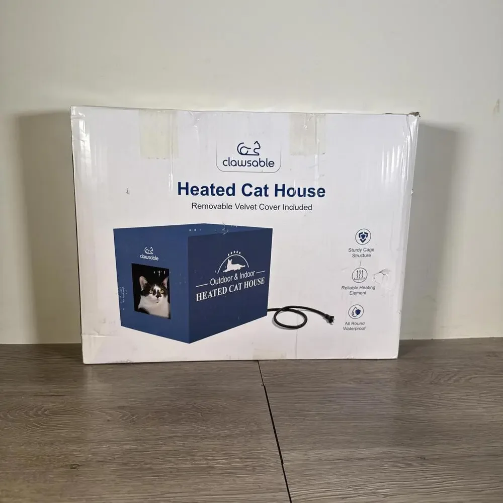 clawsable Waterproof Heated cat house With Removable Velvet Cover